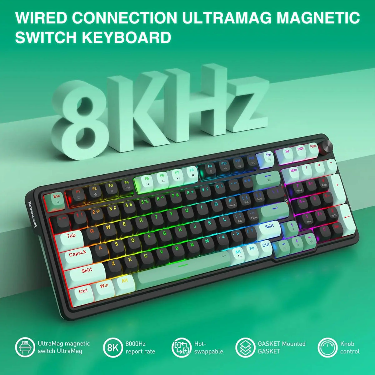 „Redragon K686 HE Rapid Trigger Gaming“ 98 klavišų 8K laidinė mechaninė klaviatūra, naujos kartos „UltraMag“ 100 % POM šilkiniai magnetiniai jungikliai