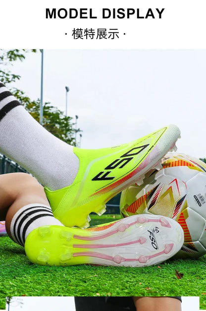 Botas de fútbol para hombre, tacos para césped, alta calidad para partido al aire libre, calzado antideslizante para niños, modelo de caña alta ligero muy vendido