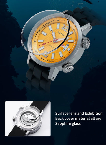 BERNY 20ATM Diver Automatic Mechanical Watch for Men Super Luminous Waterproof Swimming Dive Wristwatch Sapphire Self Winding