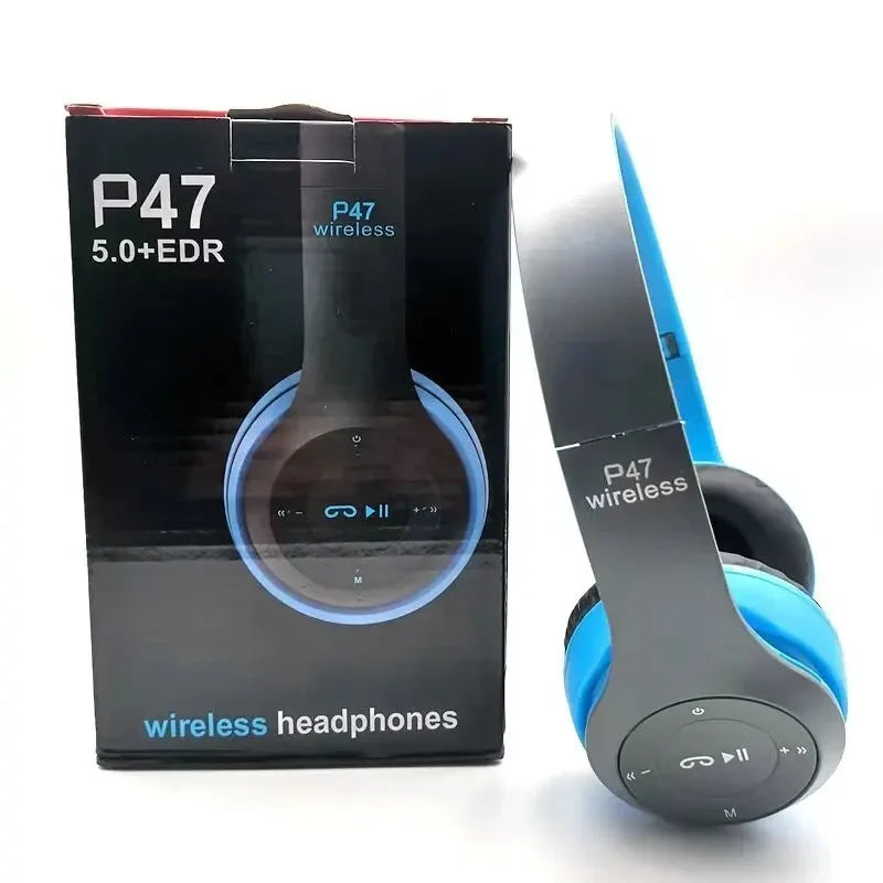 P47 Bluetooth 5.0 Wireless Headphones Foldable HiFi Stereo Bass Headset with Mic, Portable Over-Ear Bluetooth Headphones for Kids, Gaming & Music