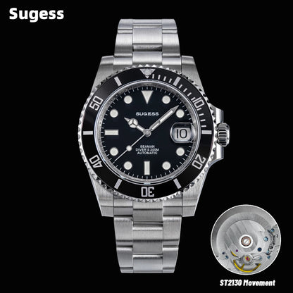Sugess Men of Watch Automatic Mechanical ST2130 Movement Wristwatches 200M Water Resistant Sapphire Crystal Adjust Clasp S421