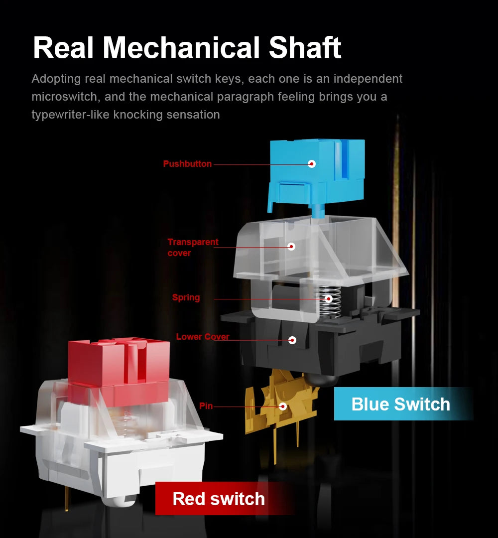E-YOOSO K620 USB Mechanical Gaming Keyboard Wired Blue Red Switch Monochrome LED Backlit 87 Key for Compute Laptop PC