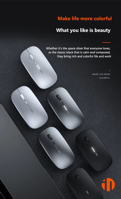 Inphic M1P Wireless Silent Mouse, Ultra-Thin Rechargeable 2.4G Office Mouse with USB Receiver, Type-C Charging, Battery Display & DPI Control