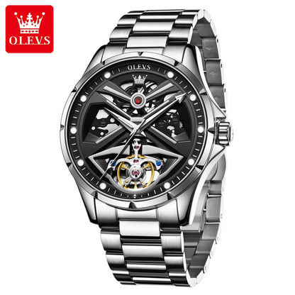 OLEVS 6655 men’s watch, fully automatic skeleton model; luxury mechanical wristwatch, luminous and water-resistant.