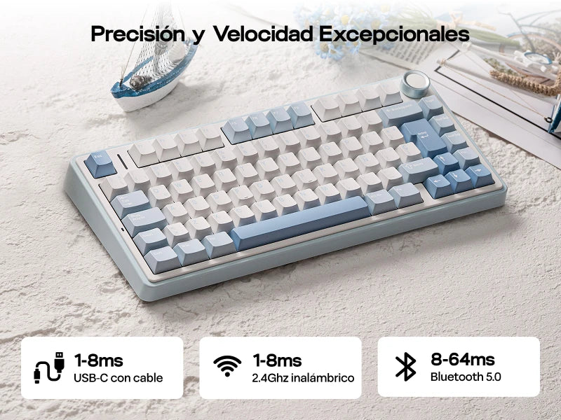 EPOMAKER AULA F75 ISO-ES 75% QWERTY español, teclado mecánico gaming inalámbrico con cable/Bluetooth/2.4GHz, hot-swap, montaje gasket y retroiluminación RGB