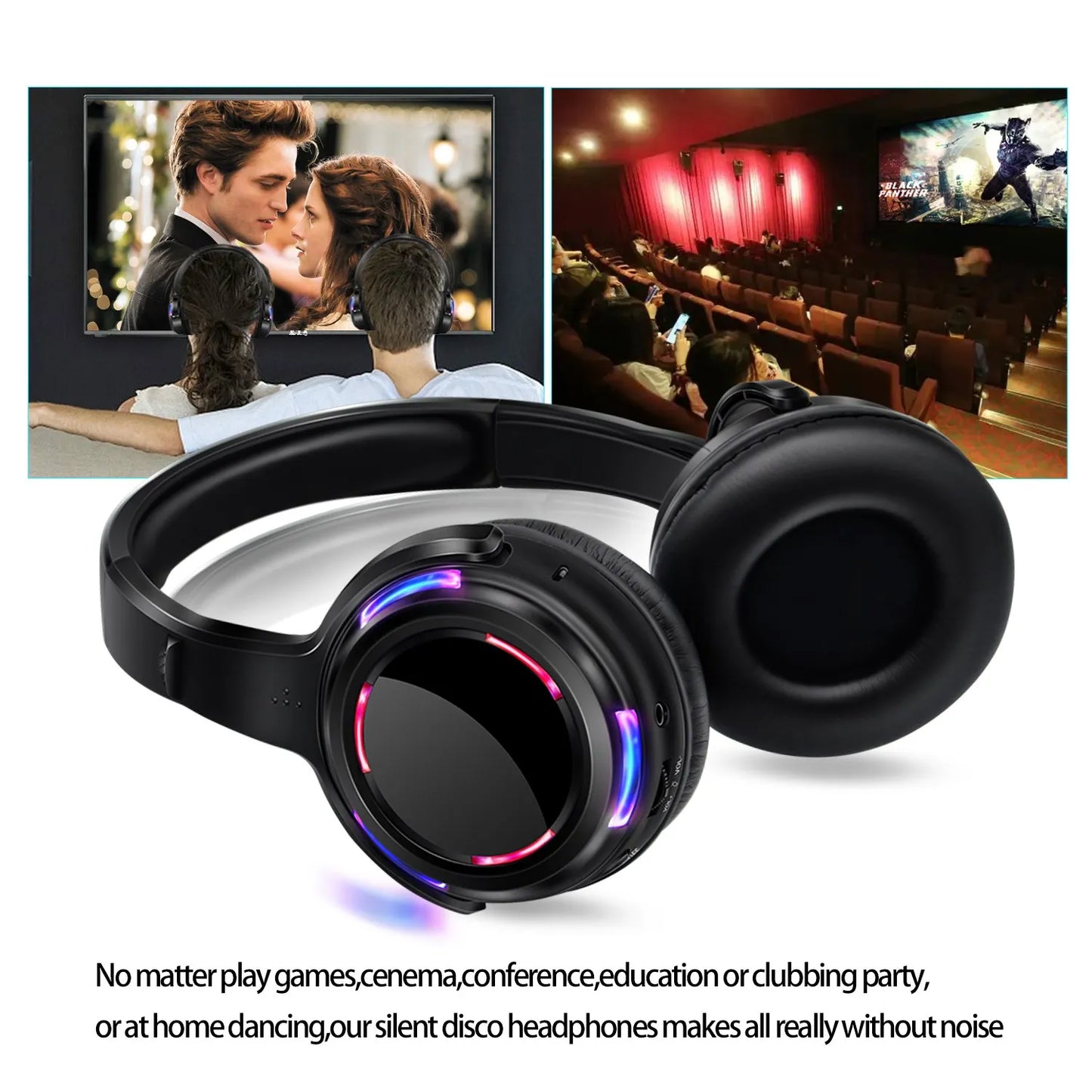 UHF RF Silent Disco Headphones Wireless DJ Headset System with 5 Headphones and 1 Transmitter, 500m Long Range Wireless Silent Party Headphones