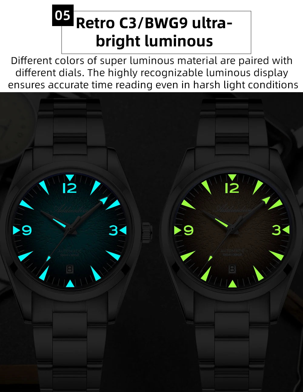 Reloj de buceo para hombre ADDIESDIVE AD2508, luminoso, resistente al agua 100M, acero inoxidable 316L, movimiento 8215, reloj mecánico automático