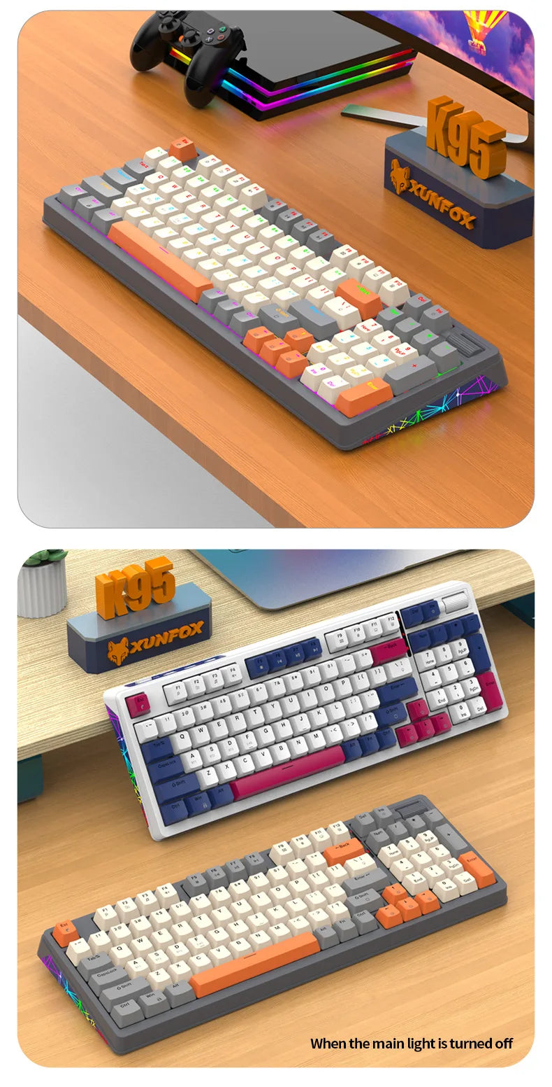 Wireless Mechanical Keyboard 96 Keys 100% Layout Spanish Russian Korean Arabic Mechanical Keyboard Bluetooth RGB K95 2000mAh