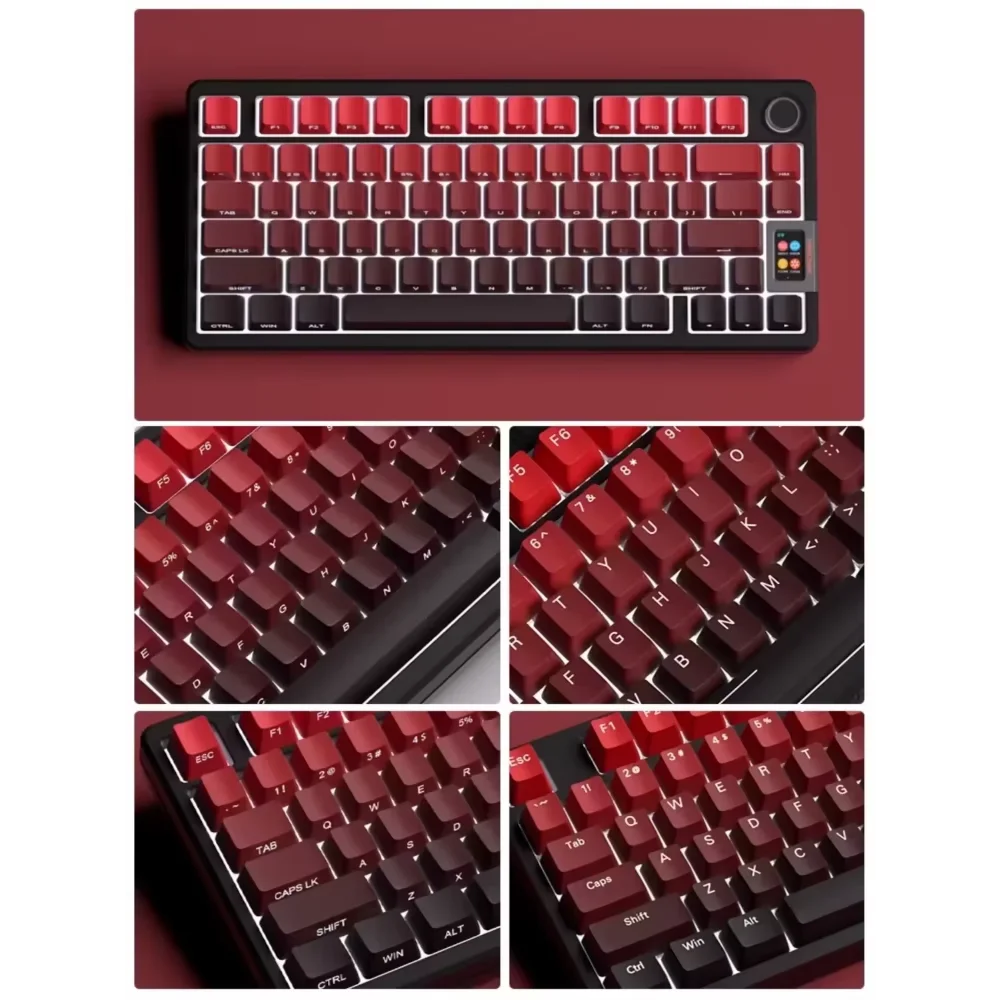 Neue Keycaps für 60/64/84/98/108 Gaming-Mechaniktastaturen mit MX-Switches, 135 Tasten, OEM PBT, seitlich graviert, Farbverlauf in Rot und Schwarz