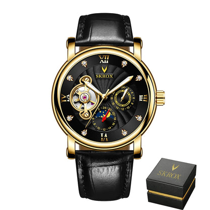 Luksuriøst mekanisk armbåndsur til mænd med automatisk urværk fra et førende mærke, udstyret med tourbillon, månefase og diamanter – et elegant armbåndsur.