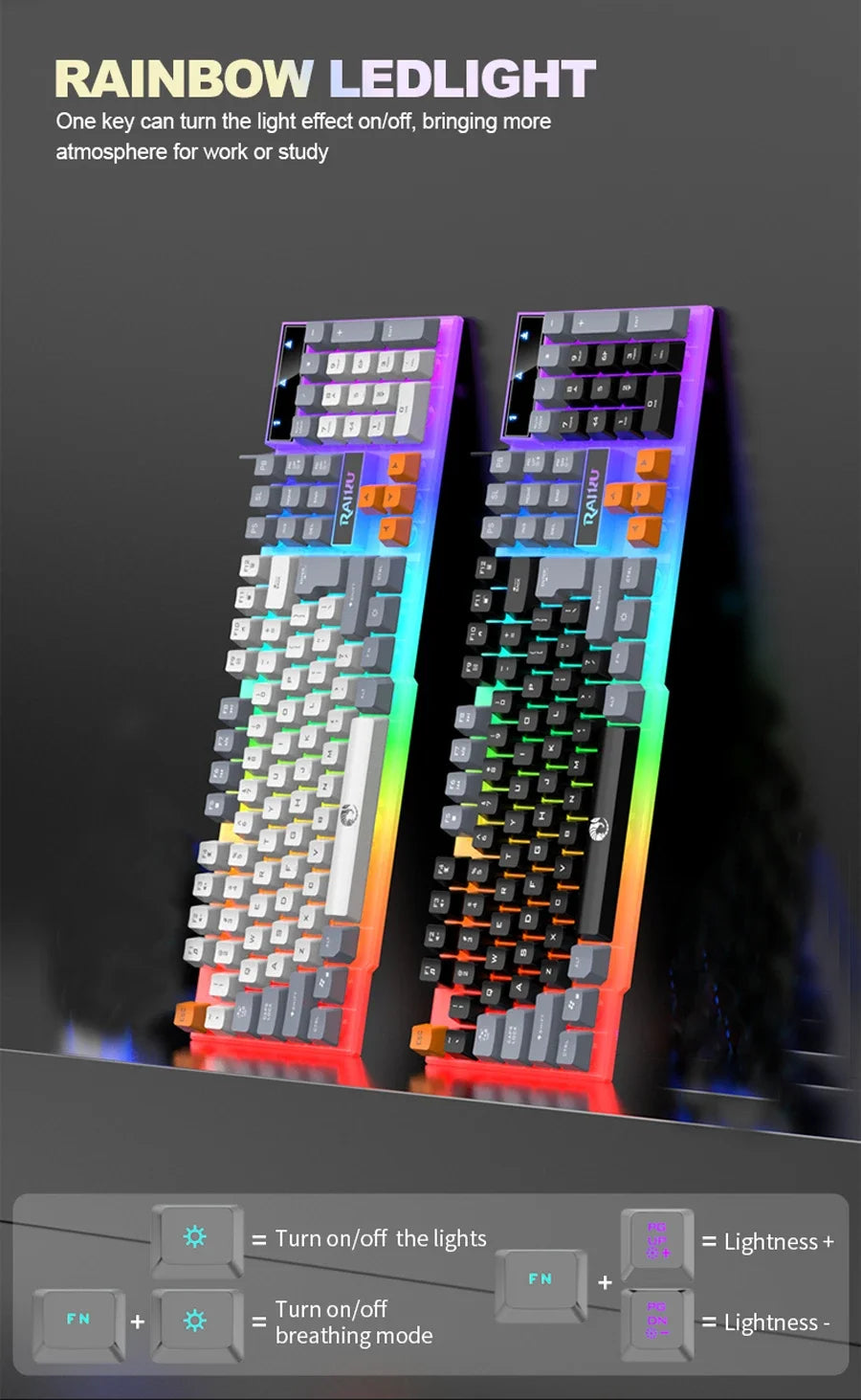 RAIKU T26 Wired Gaming Keyboard, 104-Key RGB Backlit USB Gaming Keyboard, Ergonomic Wired Gaming Keyboard for PC, Laptop & Office