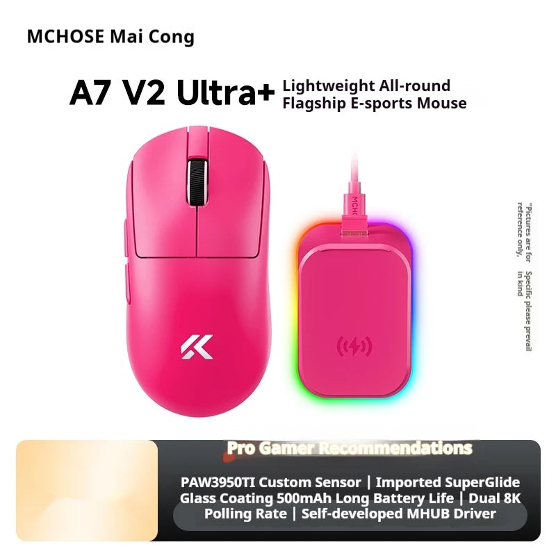 MCHOSE A7 V2 Ultra+ Kabellose Maus Tri-Mode Leichtgewicht Paw3950 Ti 42000dpi 500mah PC E-Sports Laptop Gaming-Maus Zubehör