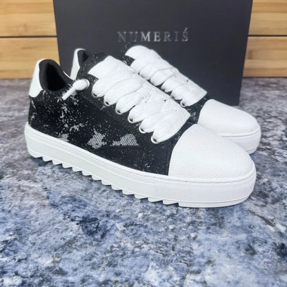 Chaussures de skate décontractées et respirantes pour hommes, semelle épaisse, baskets de sport polyvalentes, en toile grise denim imprimée, style spray, chaussures en toile