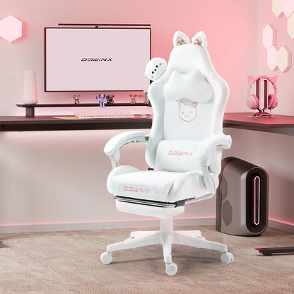 Cute Gaming Chair with Cat Ears, Pink Kawaii Ergonomic Gamer Chair with Footrest, Cat Paw Lumbar Support, High Back Computer Gaming Chair