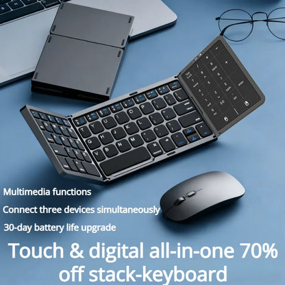 New Three-Fold Folding Bluetooth Keyboard With Touchpad Portable Foldable Keyboard For PC Mac Smartphone IPad