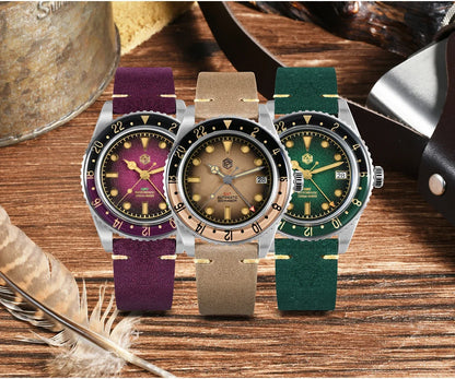 2025 New San Martin SN0134 Men Watch NH34 GMT Sandwich Dial 40mm Bidirectional Sapphire Bezel Luxury Sports Watch 20Bar Watches