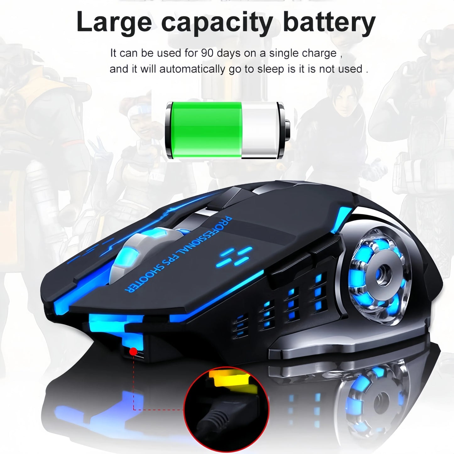 Újratölthető vezeték nélküli gaming egér – csendes Bluetooth/USB, RGB háttérvilágítás, e-sporthoz PC-re