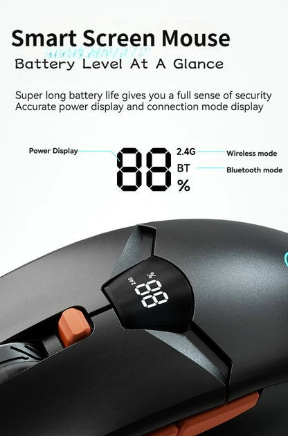 2.4G Bluetooth trådløs mus med skærmdisplay, kraftigt 600mAh-batteri med stor kapacitet og lydsvage knapper til gaming og kontorbrug