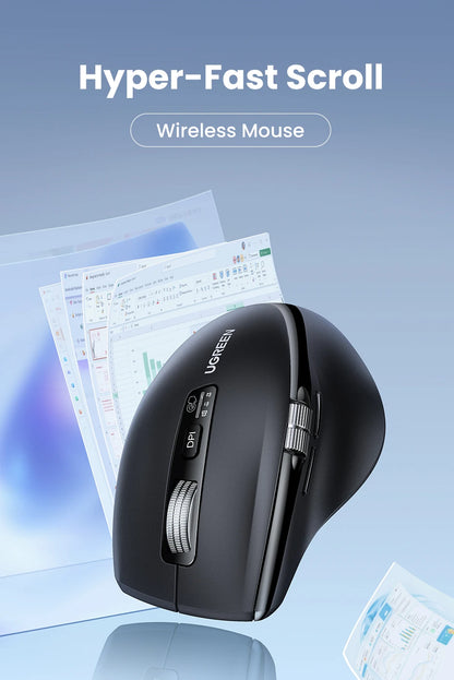 UGREEN Wireless Mouse Bluetooth 5.4 Ergonomic 5000 DPI Rechargeable Wireless Mouse with Hyper-Fast Scroll for MacBook, Laptop, PC & Tablet