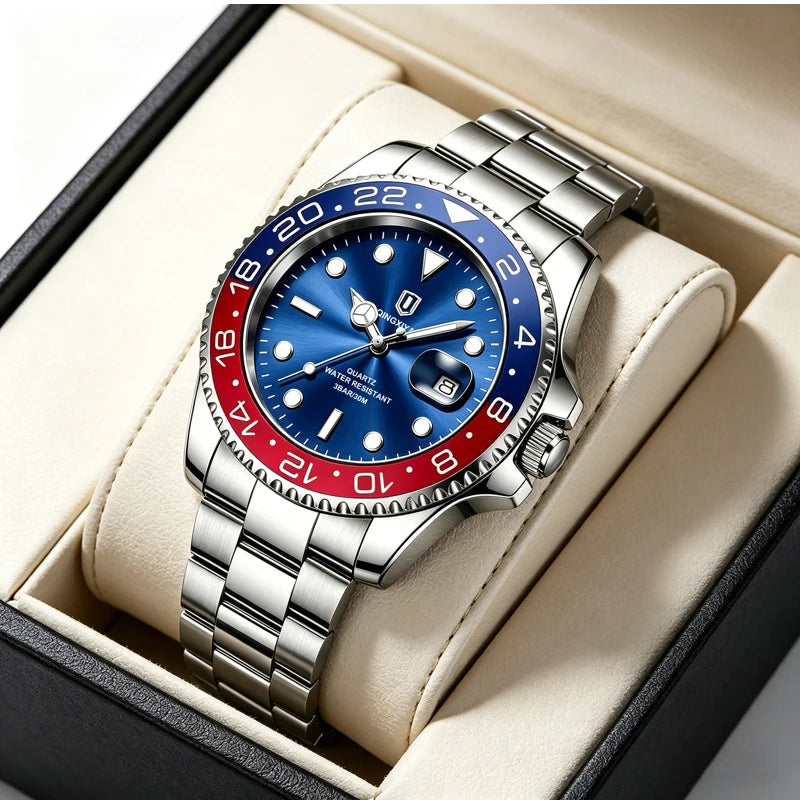 2026 New QINGXIYA Luxury Men Quartz Watches Stainless Steel Waterproof Luminous Date Watch Top Brand Men Wristwatch reloj hombre