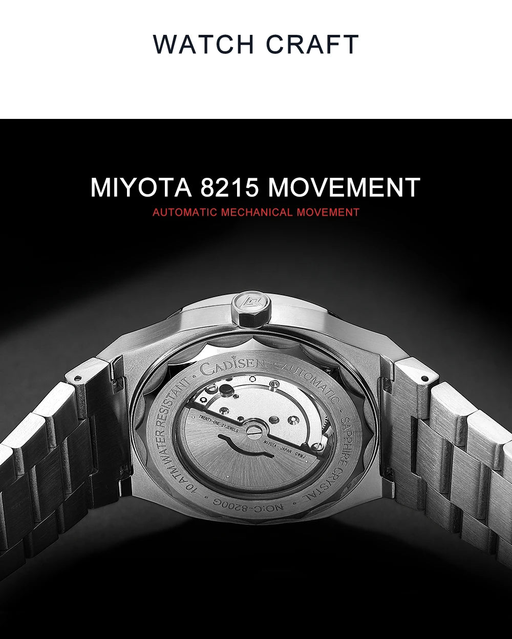 CADISEN Watch for Men Luxury Automatic Men Miyota 8215 Movement Sapphire Crystal 42mm Dial 100m Waterproof  Wristwatches C8200