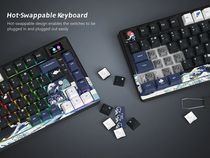 Teclado gamer Womier S-K80 com ecrã OLED a cores, teclado mecânico gaming hot-swappable com montagem gasket, teclado RGB personalizado