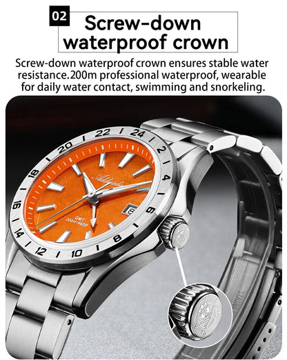 ADDIESDIVE Luxury Swiss Ronda GMT Watch 200M Water Resistant Dual Time Zone BGW9 Luminous 38mm Stainless Steel Quartz Movement