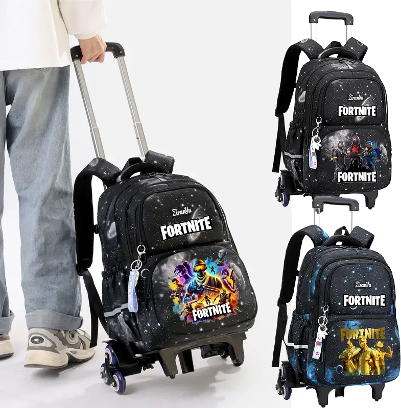 Fortnite Trolley Bag Easy Stair Climbing Anime Waterproof Wheeled Backpack Large Capacity Student Schoolbag Casual Travel Bag