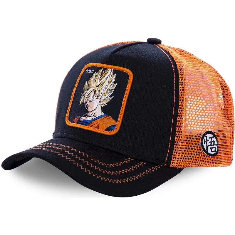 Casquette Dragon Ball Son Goku pour l'été, casquette de voyage à visière, casquette pour homme brodée, style hip-hop en maille, visière pare-soleil, casquette de baseball, sport de plein air