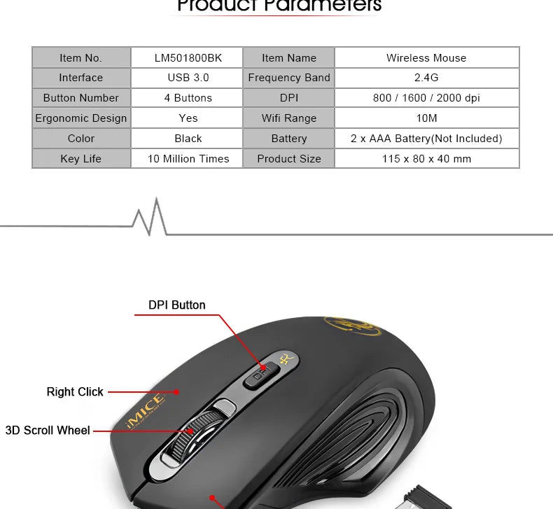 Mouse wireless nou, 2000DPI reglabil, receptor USB 3.0, mouse optic pentru computer, 2.4GHz, mouse gaming cu design ergonomic pentru laptop