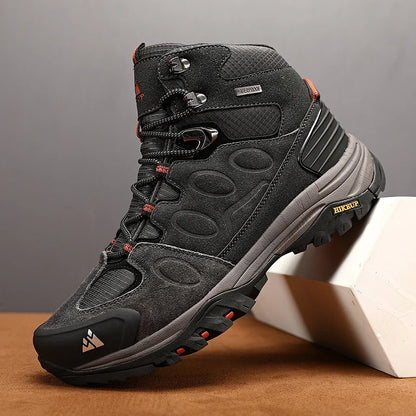 HIKEUP High-Top Herren-Wanderstiefel Winter Outdoor Schuhe Schnürung Rutschfeste Sportliche Freizeit-Trekkingstiefel Herren Wildleder Warme Schuhe