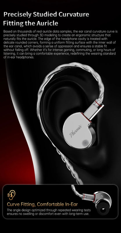 CCA Phoenix HiFi Earphones Dynamic Drive LCP Diaphragm Earphones Noise Cancelling Replaceable 2PIN Cable Gaming Wired Earphone