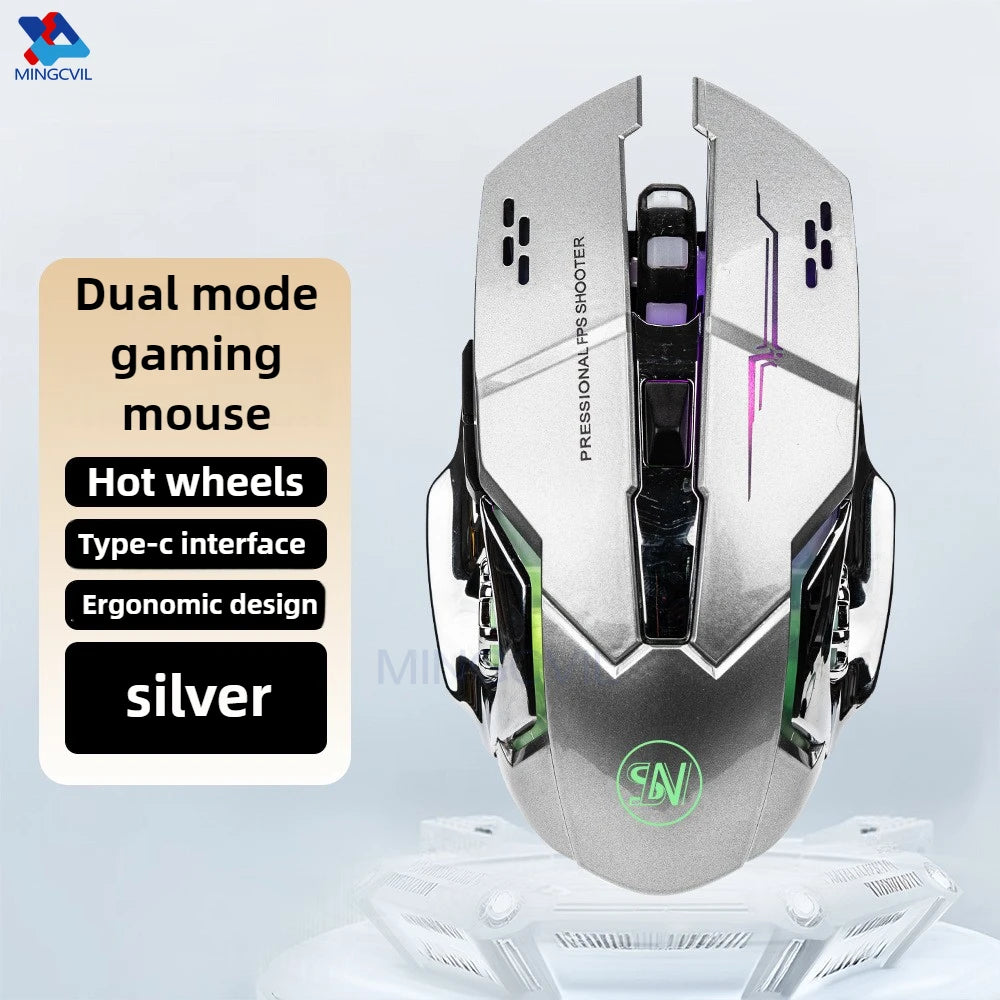 MINGCVIL Rechargeable Wireless Gaming Mouse Bluetooth & USB Computer Mouse, Ergonomic RGB Backlit Wireless Mouse for PC, Laptop, Mac & Gaming