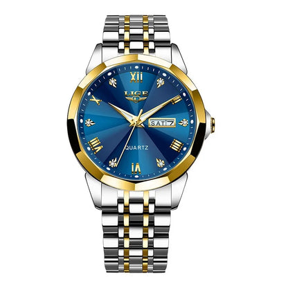 Montre-bracelet à quartz pour femme LIGE – Élégante et luxueuse, affichant la date et le jour de la semaine – Montre simple et étanche, idéale comme cadeau pour femme