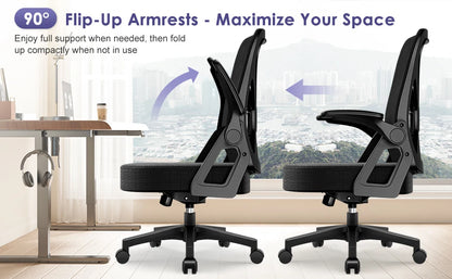 AUTHMIC Ergonomic Office Chair with Lumbar Support, Mesh Back, Flip-Up Armrests, Adjustable Height, Reclining Desk Chair for Home Office