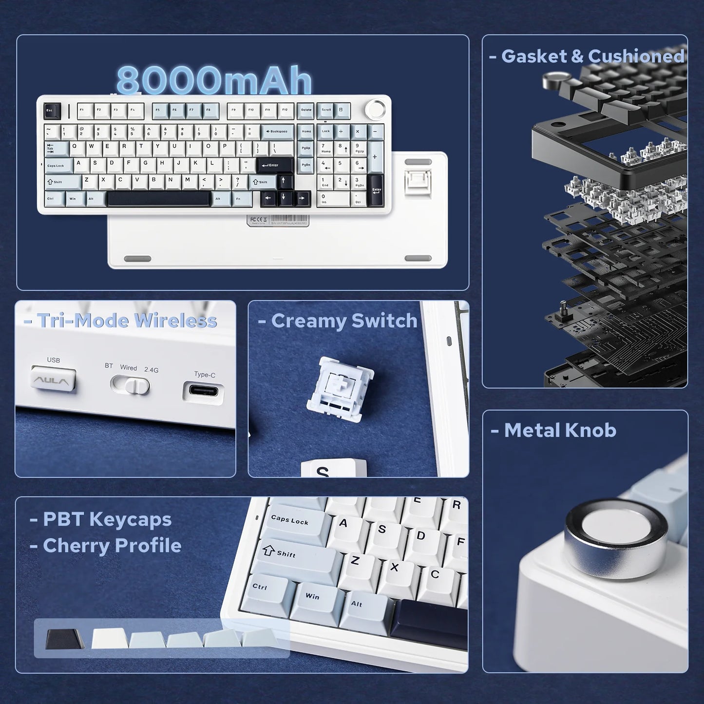 AULA F99 PRO 96% Layout Hot-Swappable Gasket-Mounted Wired/Bluetooth/2.4GHz Wireless Mechanical Keyboard for Mac/Win