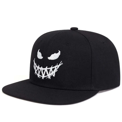 Wide-Brim Baseball Cap 100% Cotton, UV Protection Adjustable with Grin Embroidery & Face Slimming Design