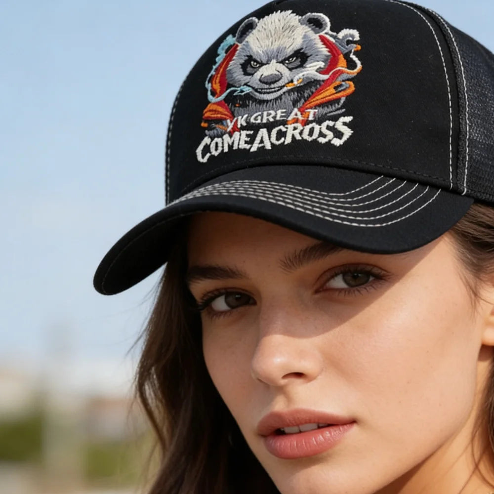 Styl unisex – fajna czapka z daszkiem z haftem pandy, eleganckie czapki typu trucker dla mężczyzn i kobiet, oddychająca czapka letnia do noszenia na co dzień i na świeżym powietrzu
