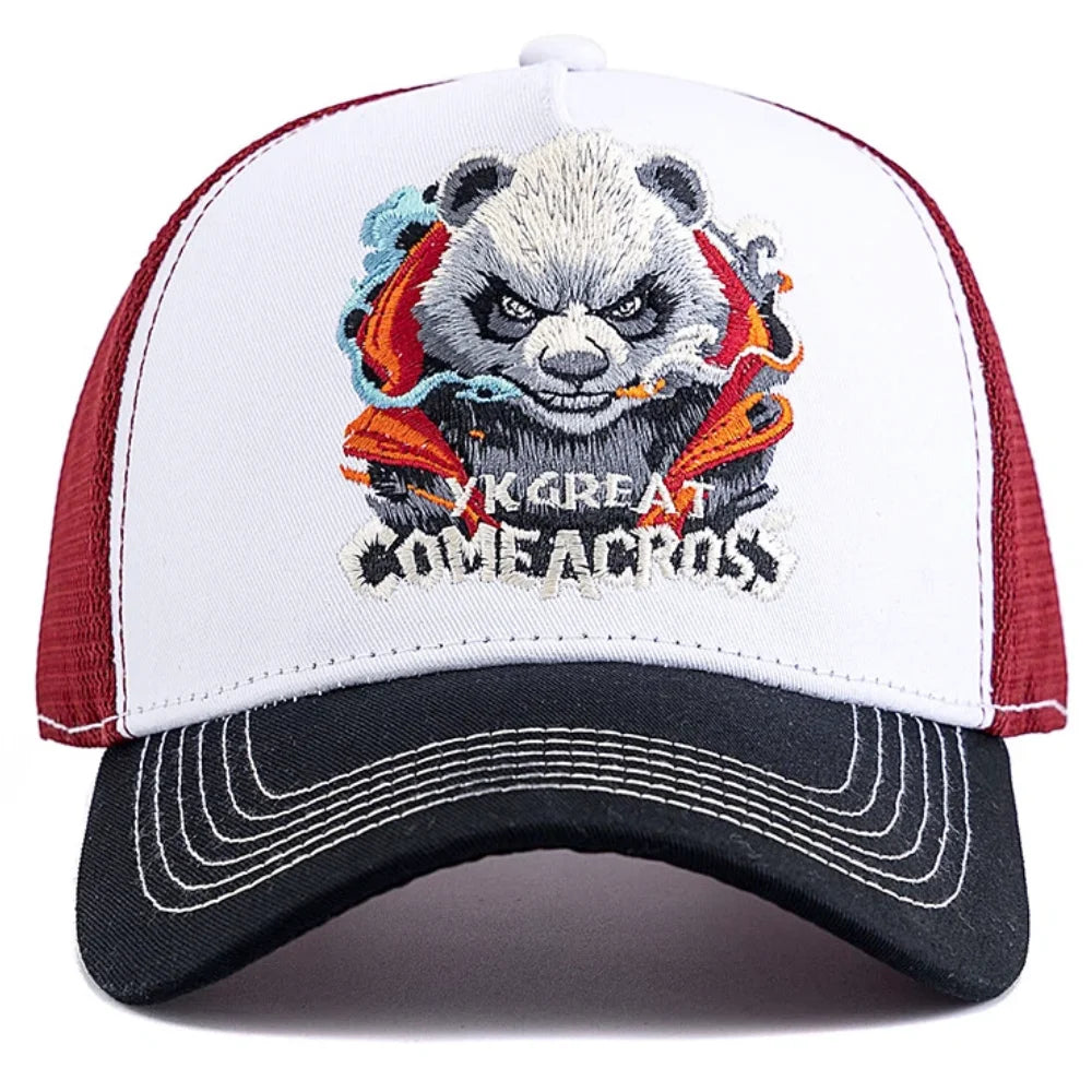 Styl unisex – fajna czapka z daszkiem z haftem pandy, eleganckie czapki typu trucker dla mężczyzn i kobiet, oddychająca czapka letnia do noszenia na co dzień i na świeżym powietrzu