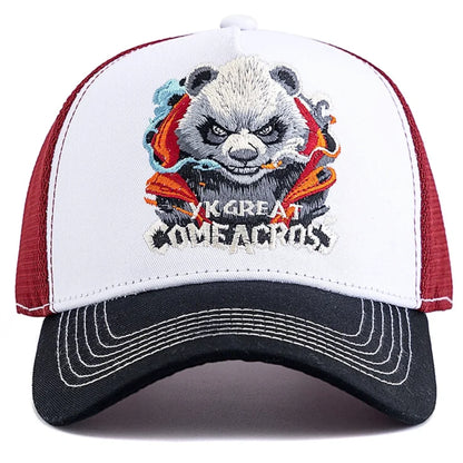 Styl unisex – fajna czapka z daszkiem z haftem pandy, eleganckie czapki typu trucker dla mężczyzn i kobiet, oddychająca czapka letnia do noszenia na co dzień i na świeżym powietrzu