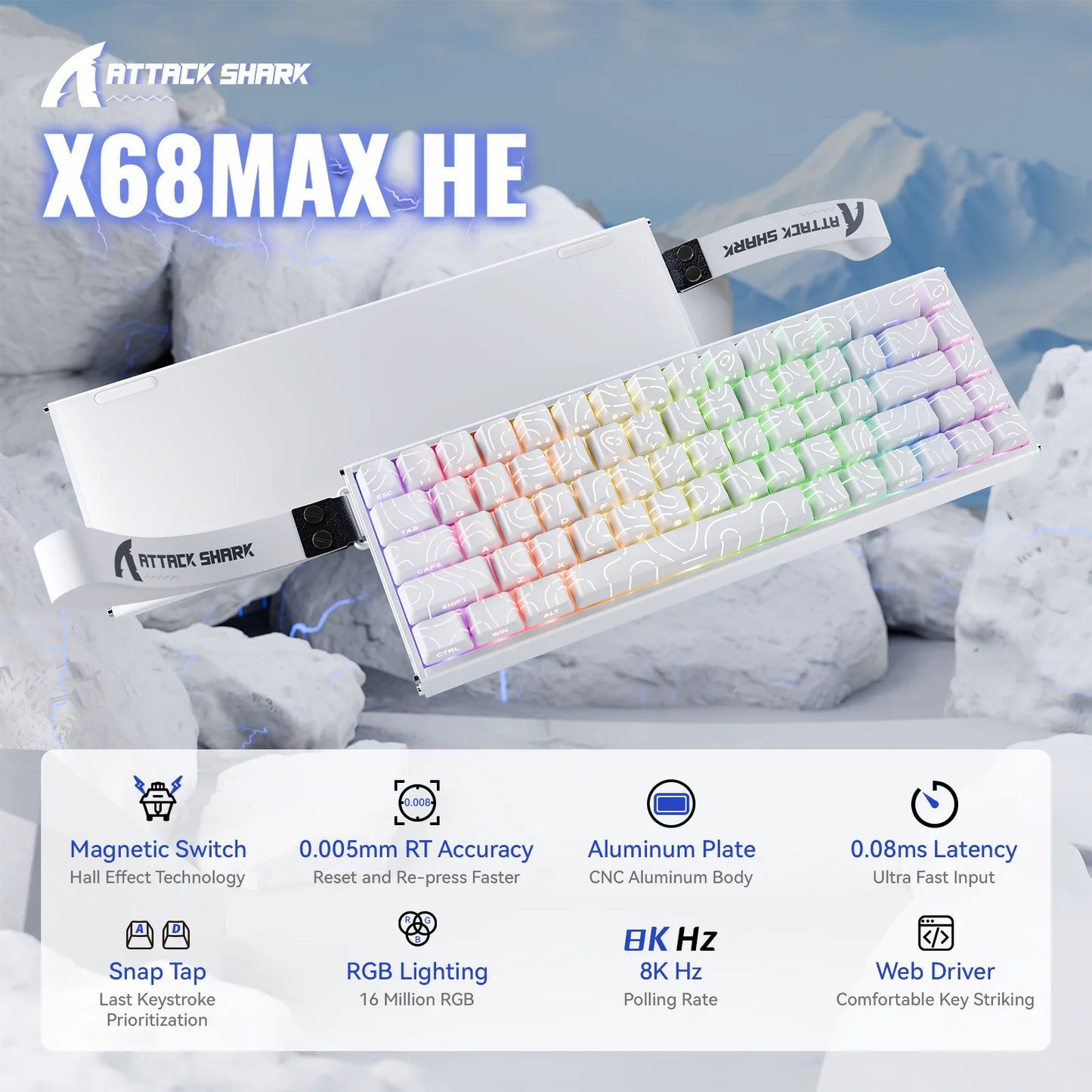 ATTACK SHARK X68MAX HE Rapid Trigger Aluminum Keyboard Magnetic Switch 60% Wired 8KHz Magnetic Keyboard With 0.005mm RT Accuracy