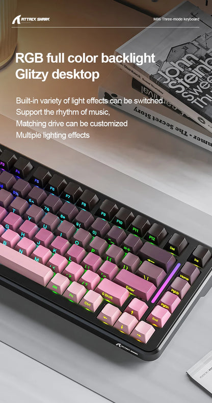 Attack Shark M86 Wireless Mechanical Keyboard 75% Compact RGB Backlit Hot-Swappable Side-Printed PBT Keycaps Tri-Mode 4000mAh