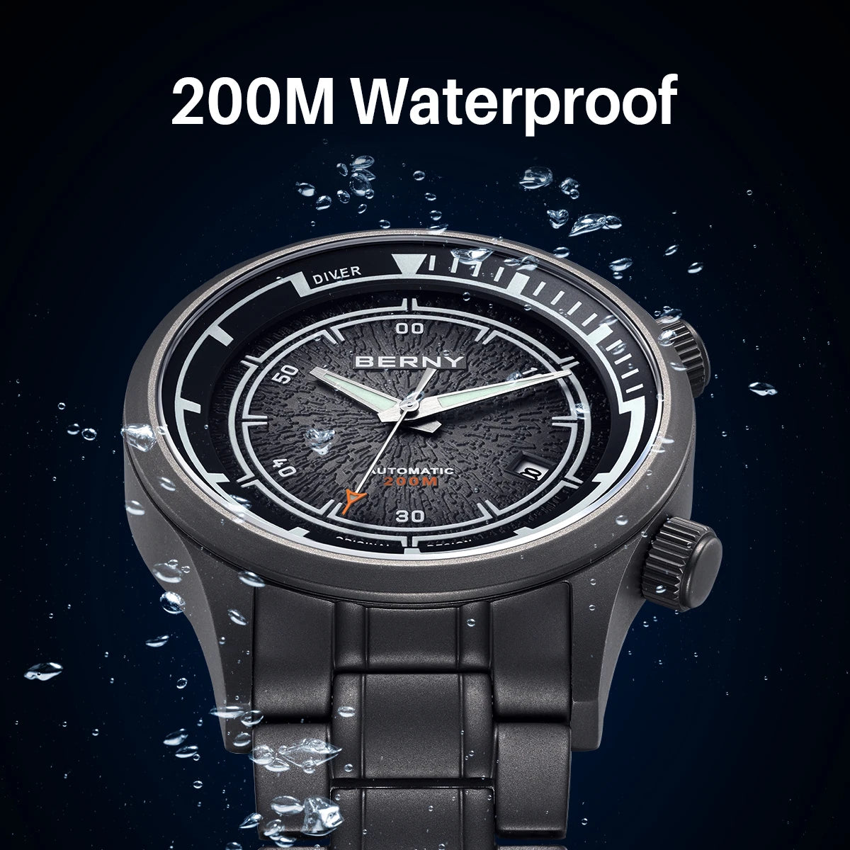 BERNY Automatic Diving Watches for Men Full Titanium Lightweight Super Luminous Mechanical Men's Diver Watch 20ATM Sapphire