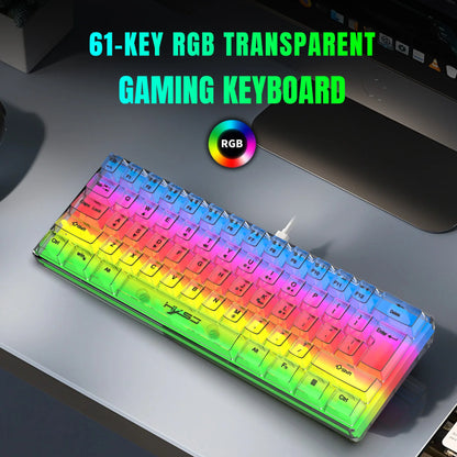 HXSJ V700 60% Wired Transparent Gaming Keyboard, RGB Backlit 61 Keys Compact USB Gaming Keyboard for PC, Mac & Laptop