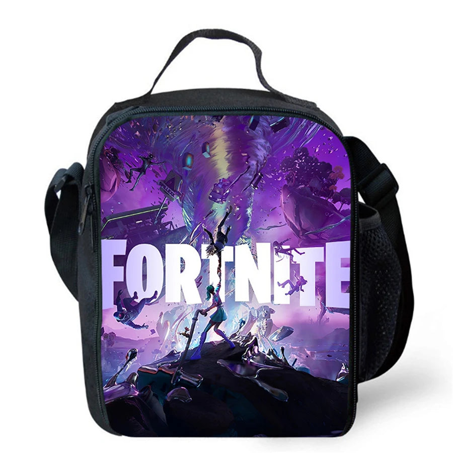 Cartoon FORTNITE Insulated Cooler Lunch Bag Cute Portable Lightweight Picnic Bag for Boys & Girls Age 5-10 Kids Daily Food Bag
