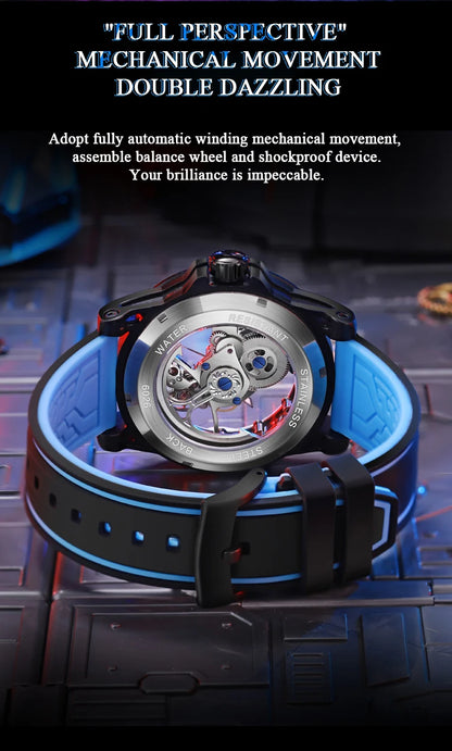 MUSANFIGO hollowed out fully automatic men's watch with mechanical movement, men's night light waterproof trendy watch