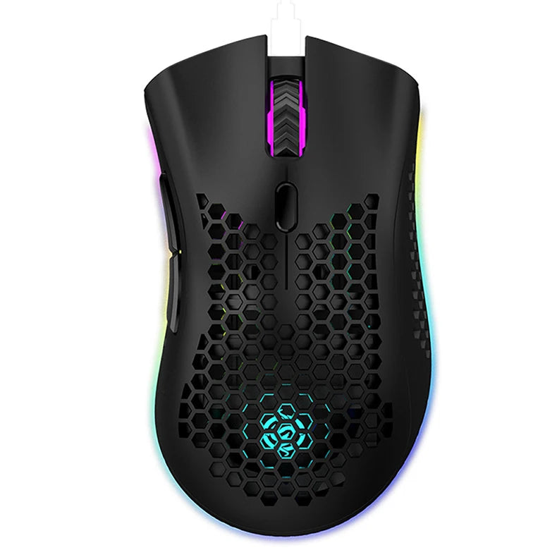 BM600 Rechargeable Wireless Gaming Mouse, 2.4G RGB Honeycomb Gaming Mouse with 12000 DPI, 7 Programmable Buttons, USB Gaming Mouse for PC & Laptop