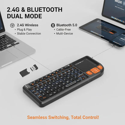 MRSVI Mini Keyboard A8 PLUS,Backlit 2.4GHz&Bluetooth5.0 Wireless Keyboard with Touchpad for Android TV Box,Mac,Laptop,Windows