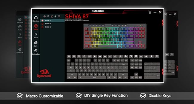 Redragon K516 Shiva TKL Wired RGB Gaming Keyboard, 87-Key Mechanical Feel Membrane Keyboard with RGB Backlit, Programmable Macro Keys & Anti-Ghosting