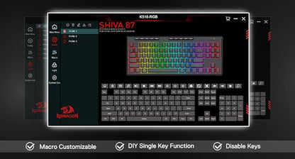 Redragon K516 Shiva TKL Wired RGB Gaming Keyboard, 87-Key Mechanical Feel Membrane Keyboard with RGB Backlit, Programmable Macro Keys & Anti-Ghosting